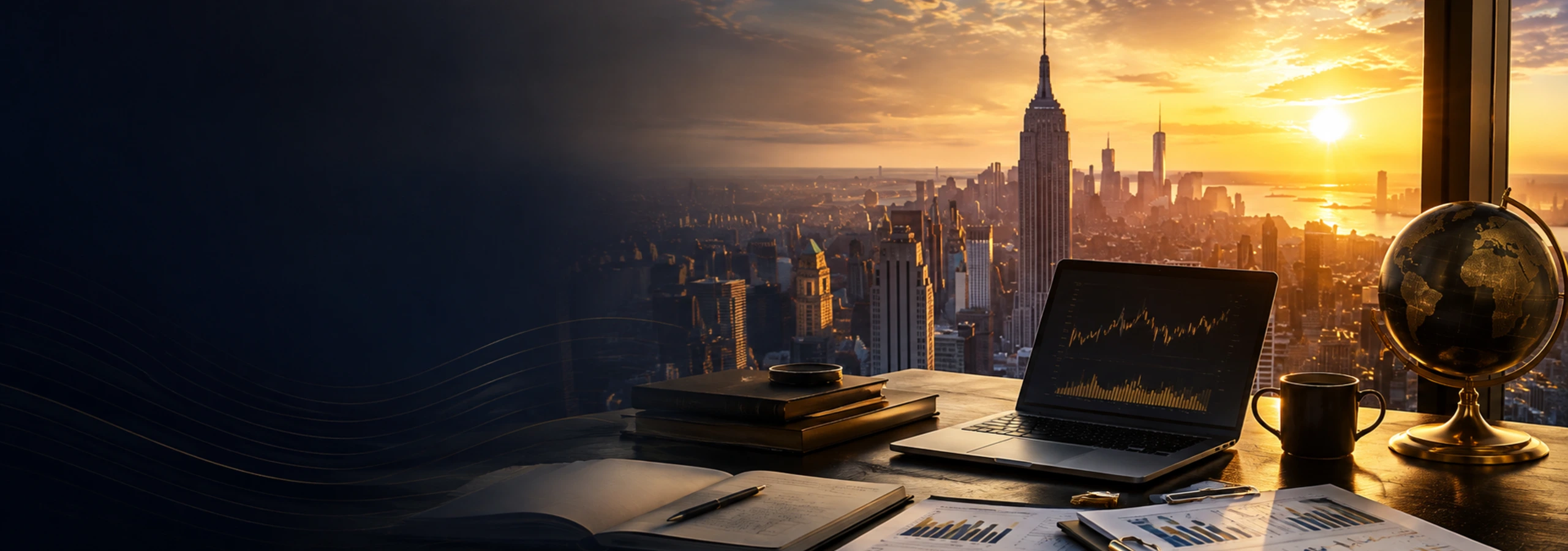 Investment research workspace with market charts and financial analysis